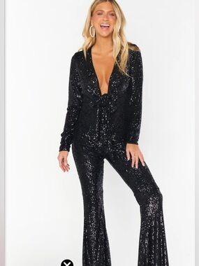 Show Me Your Mumu Black  Martina Sequin Long Sleeve Jumpsuit